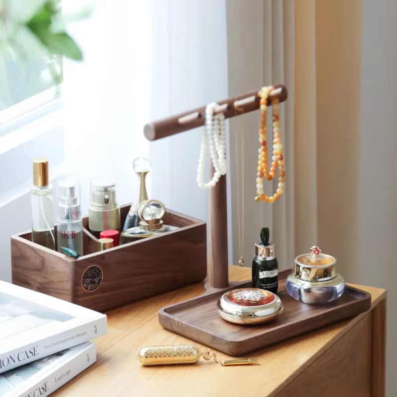 Boîte de rangement en bois massif de noyer noir, porte-clés, plateau de porche, organisateur de bureau pour articles divers, cosmétiques, bijoux