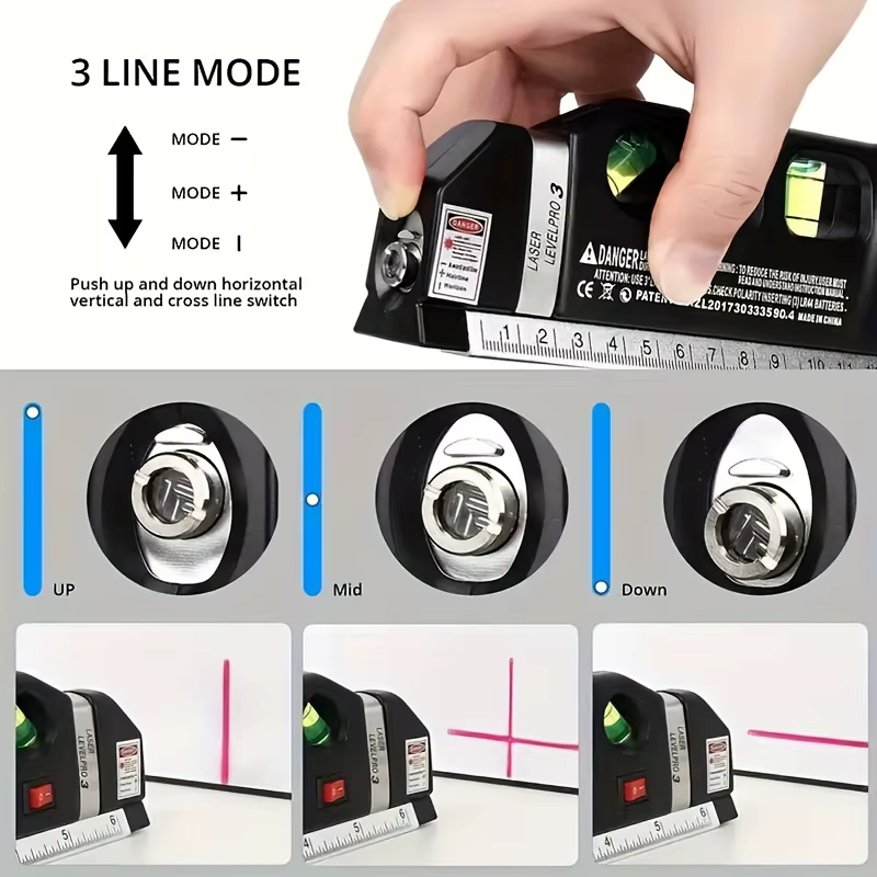 Un ensemble d'outils de niveau laser domestique pratique, multifonctionnel, avec niveau laser standard, mesure de distance par laser croisé et règle métrique.