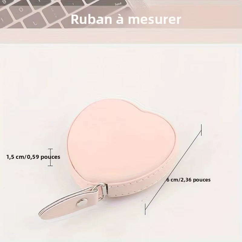 1 pièce Mètre Ruban Multifonctionnel en Cuir PU Rose Motif Cœur - Règle de Mesure pour Taille et Poitrine pour Usage