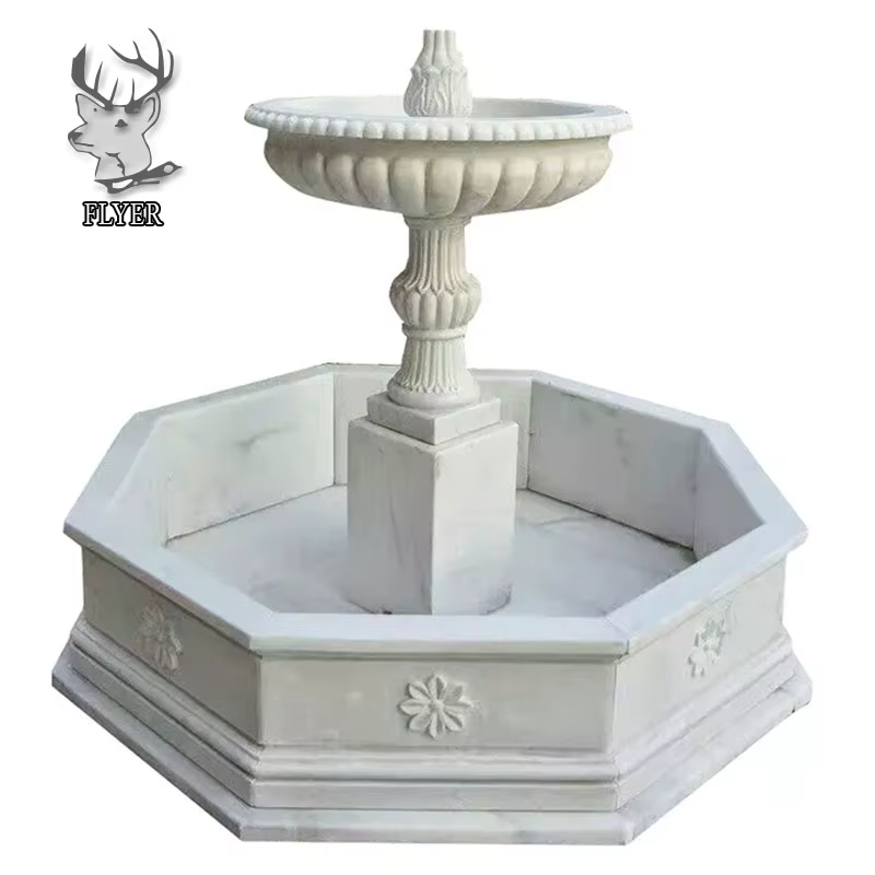 Fontaine en marbre blanc sculptée à la main, décoration de jardin extérieure personnalisée, marbre naturel classique