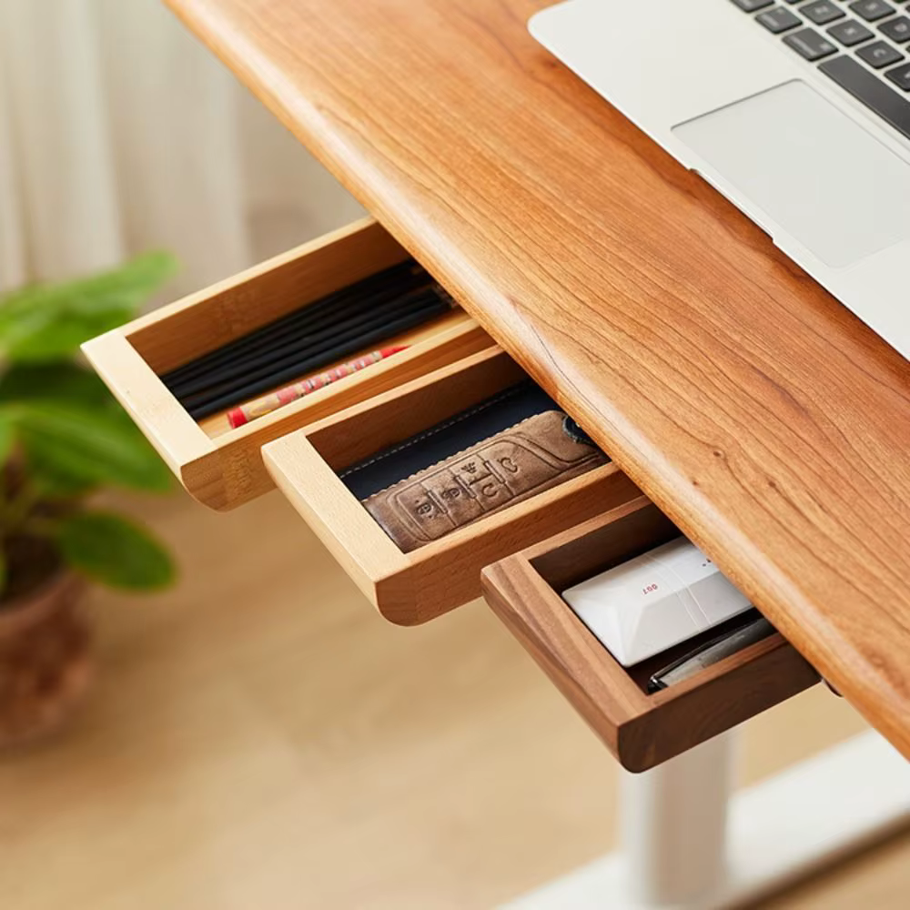 Boîte de rangement pratique sous le bureau, tiroir de rangement en bois de bambou naturel/noyer, tiroir caché, conteneur de papeterie, rangement à domicile