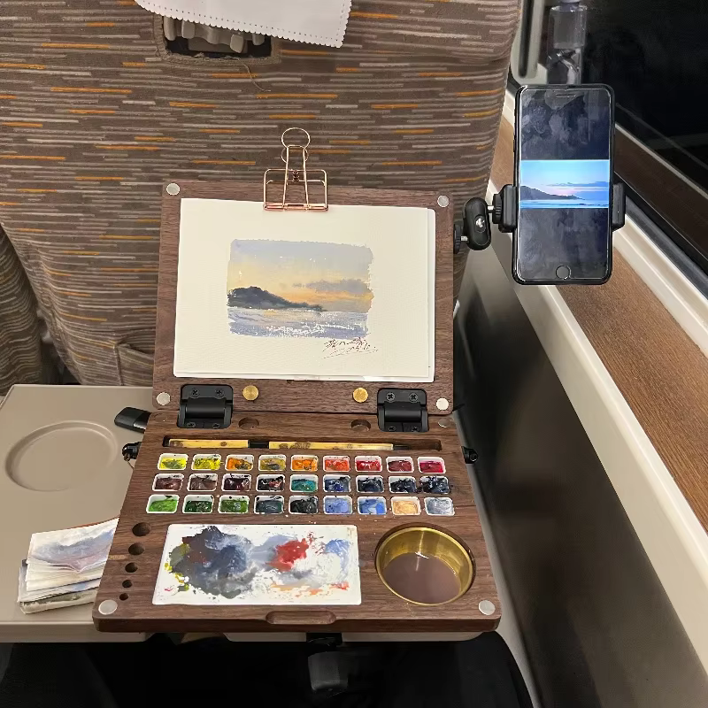 Boîte d'interconnexion en bois multifonctionnelle portable pour étudiants, palette de peinture de croquis de voyage, gouache, boîte de peinture à l'huile, fournitures d'art