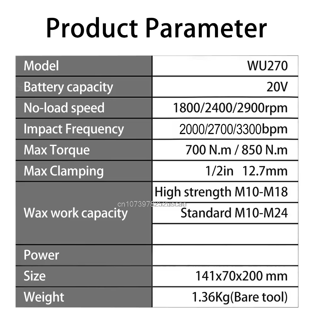 WORX WU270 1/2 Clé à chocs sans fil 700Nm 2900 tr/min 3300