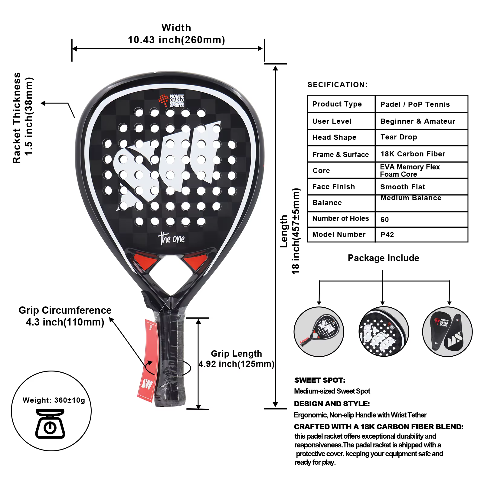 Raquettes de Padel entièrement en carbone/3k/12k/18k/fibre de verre