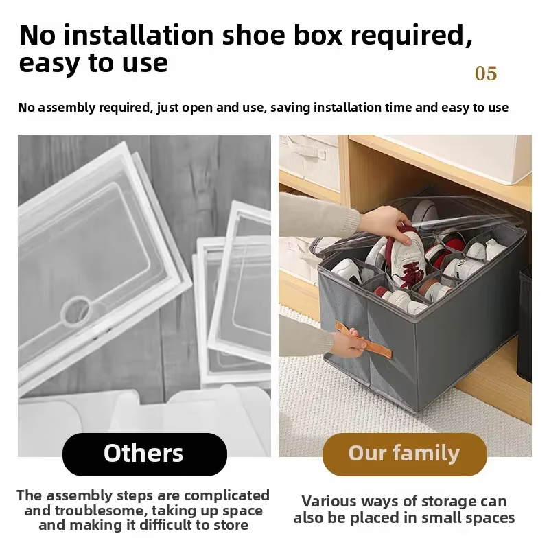 Boîte de rangement multifonctionnelle pour chaussures, pliable en tissu avec couvercle, anti-poussière et lavable, pour articles divers