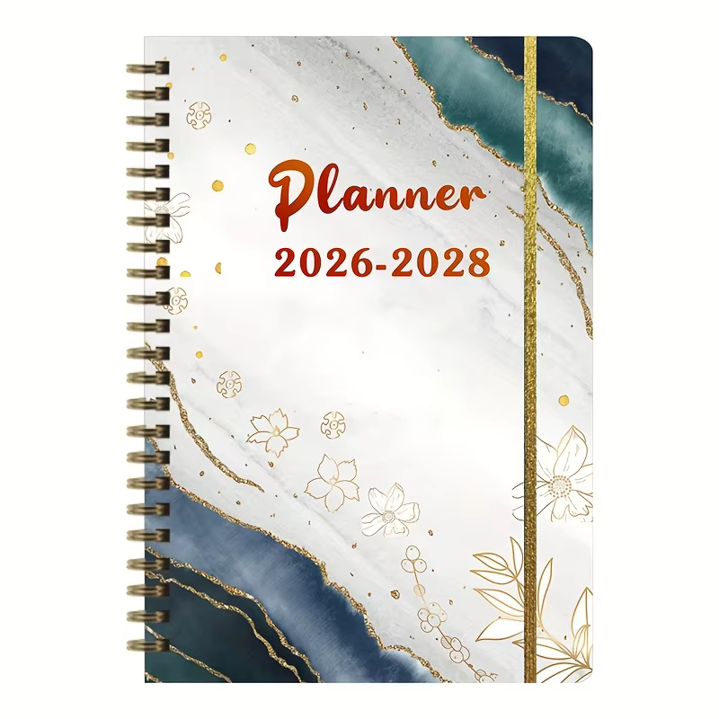 2026-2028 Planificateur mensuel de 3 ans | Spreads de 3 mois avec pages de contact | Reliure en spirale 21x15cm | Texte