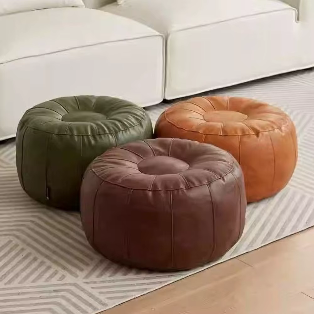 Banc de rangement rond en similicuir non rembourré, à remplir de vêtements, chaise de rangement pour vêtements, grande capacité, pouf minimaliste