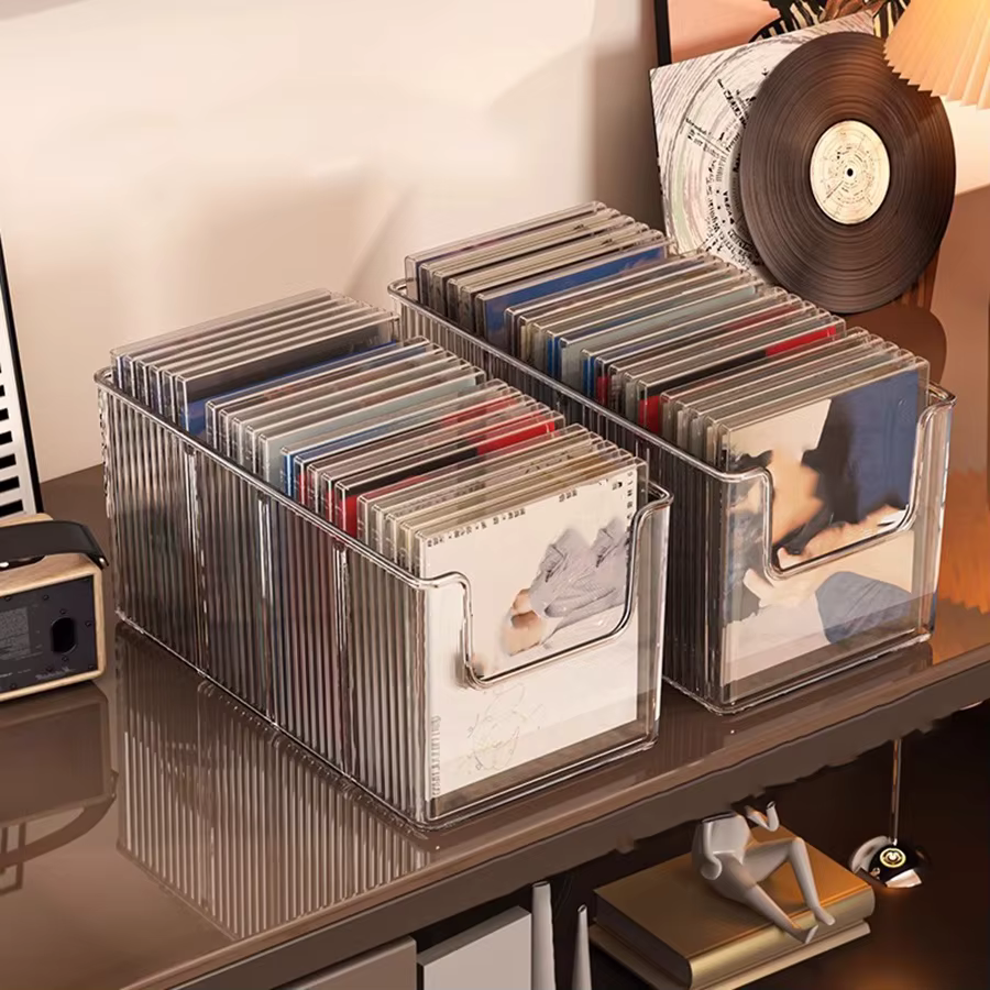 Boîte de rangement pour CD, organisateur de collection de disques et cassettes de bureau, présentoir noir pour albums vinyles