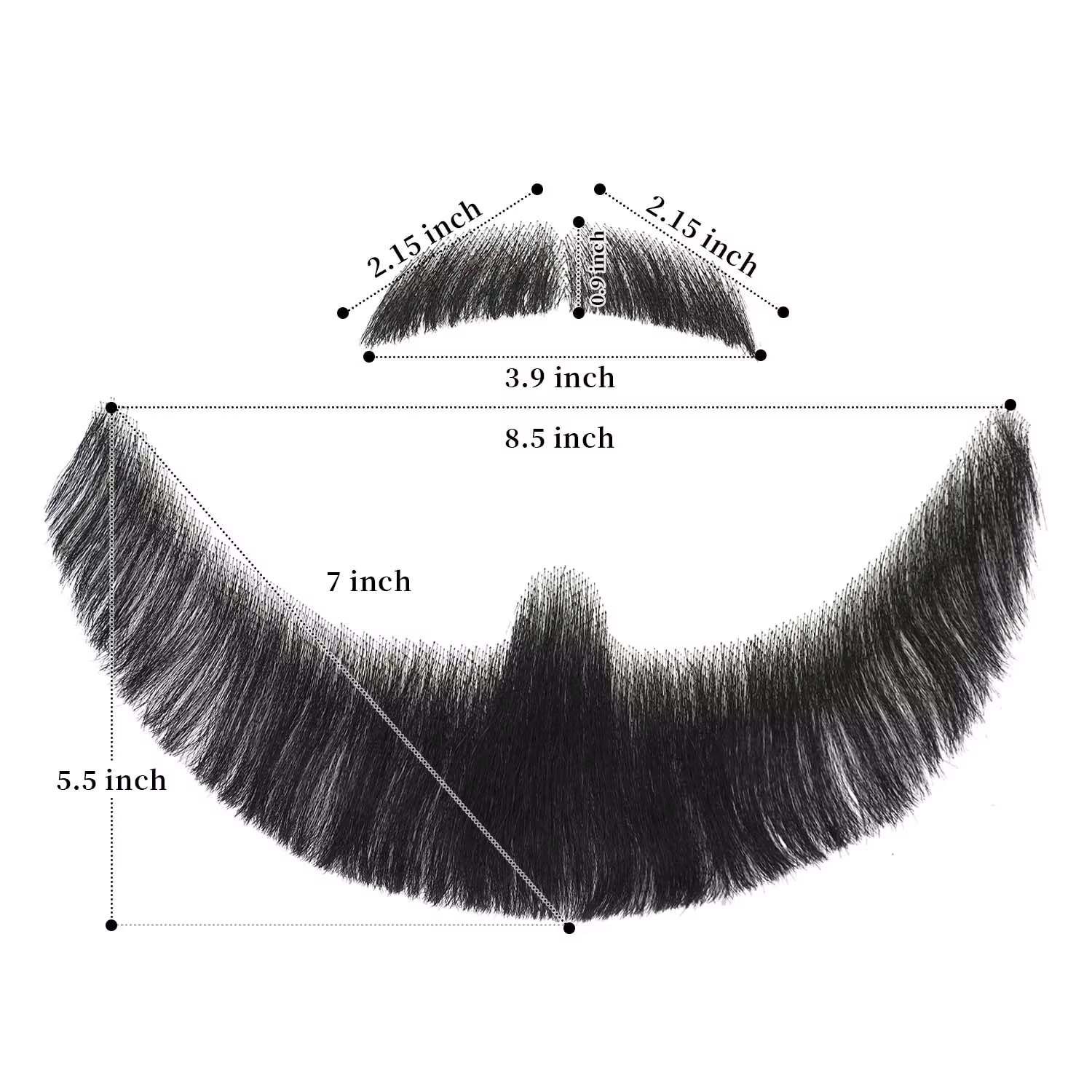 Fausse moustache faite à la main avec des cheveux humains