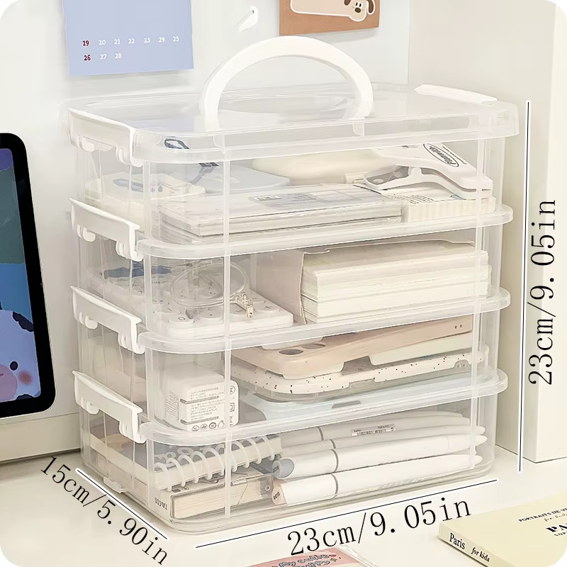 Grande boîte de rangement transparente empilable à 4 couches avec couvercle