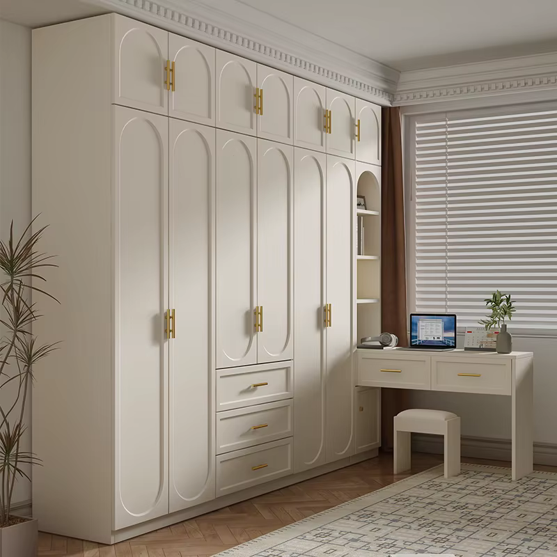 Armoire en bois blanche-française personnalisée, armoire de rangement de luxe moderne pour meubles de maison, vêtements de chambre à coucher