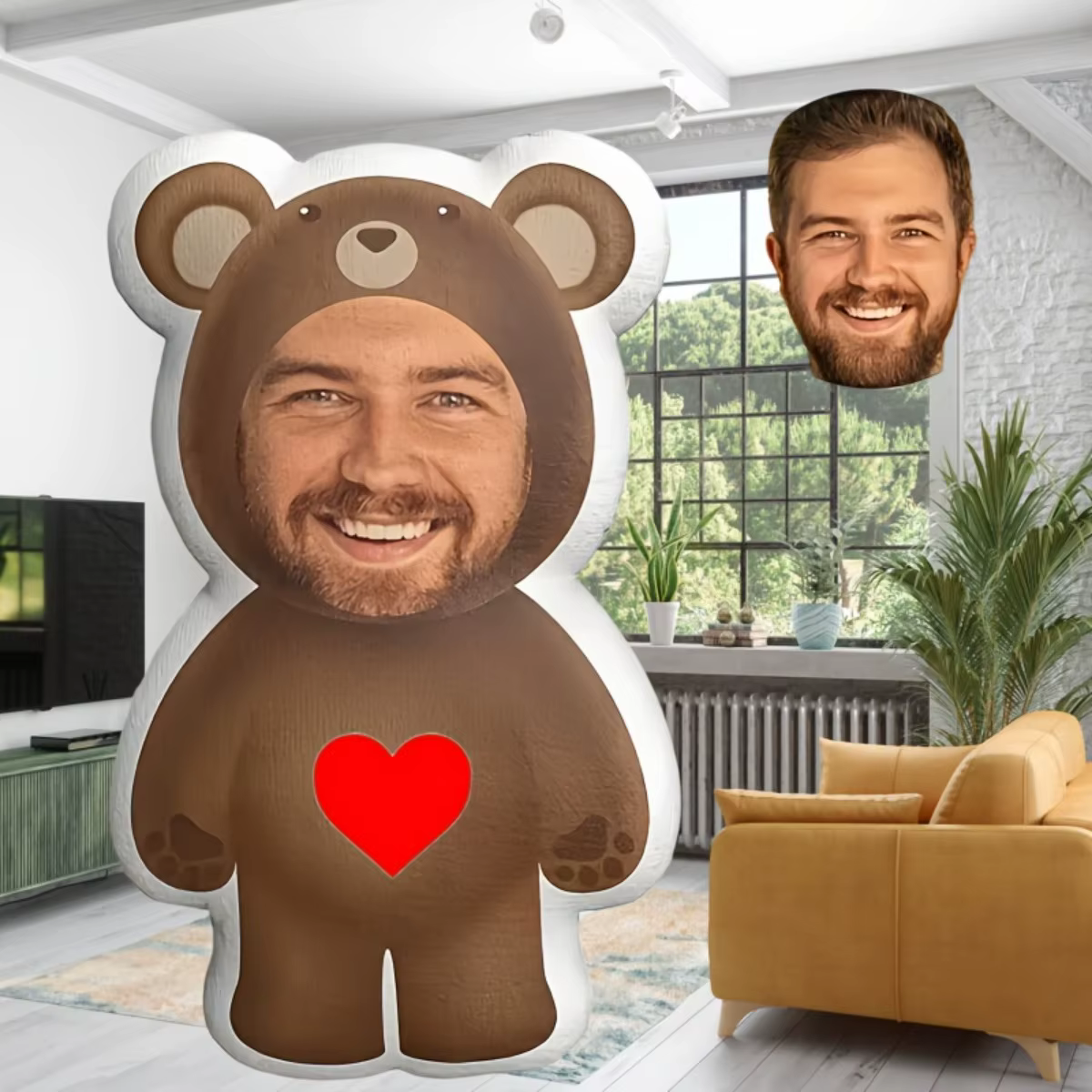Coussin en peluche personnalisé avec photo - Cadeau personnalisé en forme d'ours avec votre visage, un cadeau indispensable pour les amis