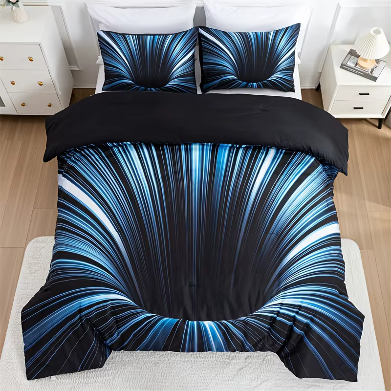 Ensemble de housse de couette 3 pièces, housse de literie 3D bleue et noire, décor de chambre pour hommes femmes adultes, tissu confortable et doux sans noyau d'oreiller