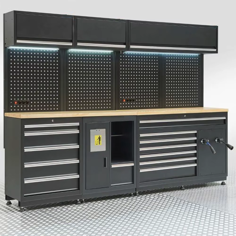 Banc de travail complet pour garage avec armoire à outils et tiroirs