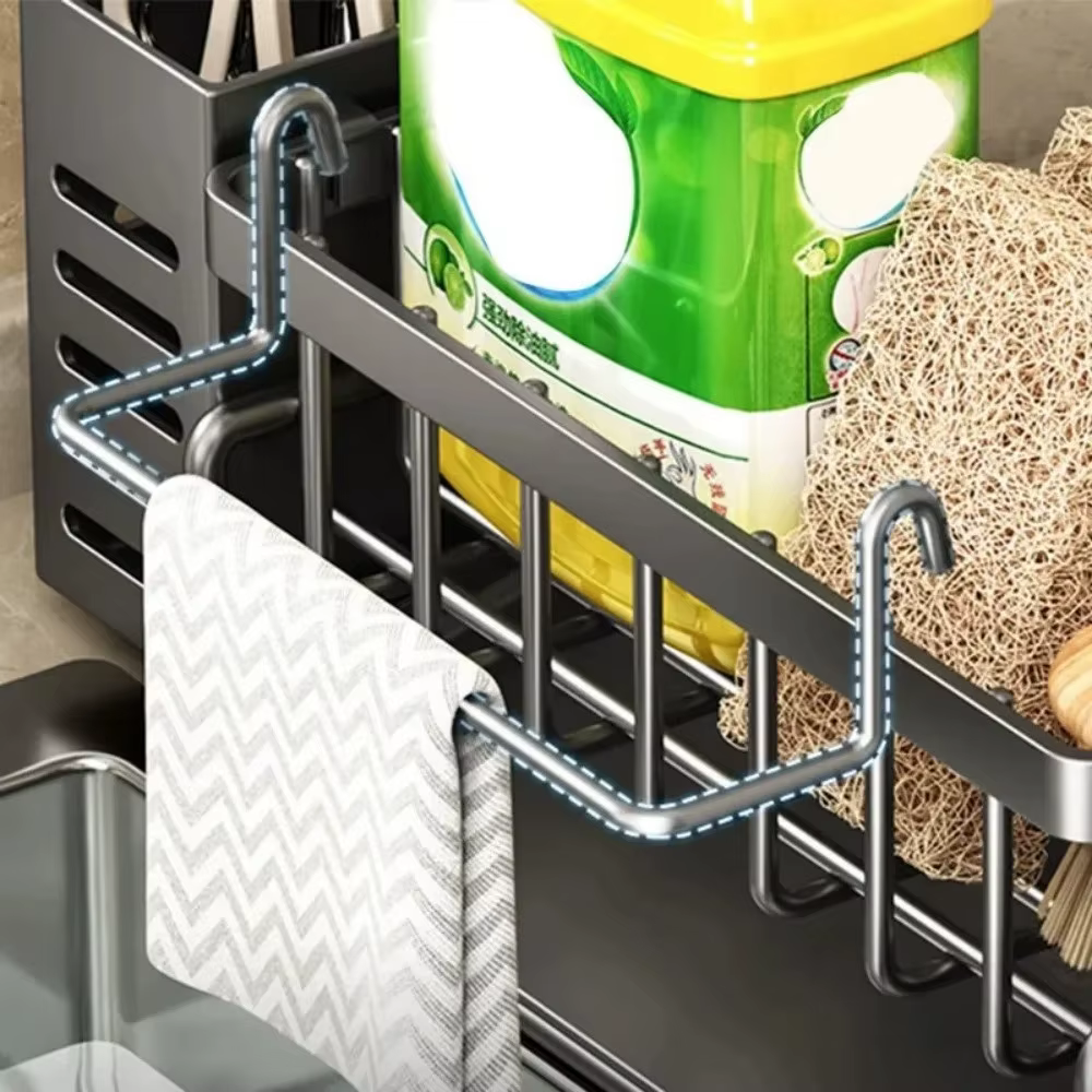 Étagère de rangement pour évier de cuisine en acier inoxydable
