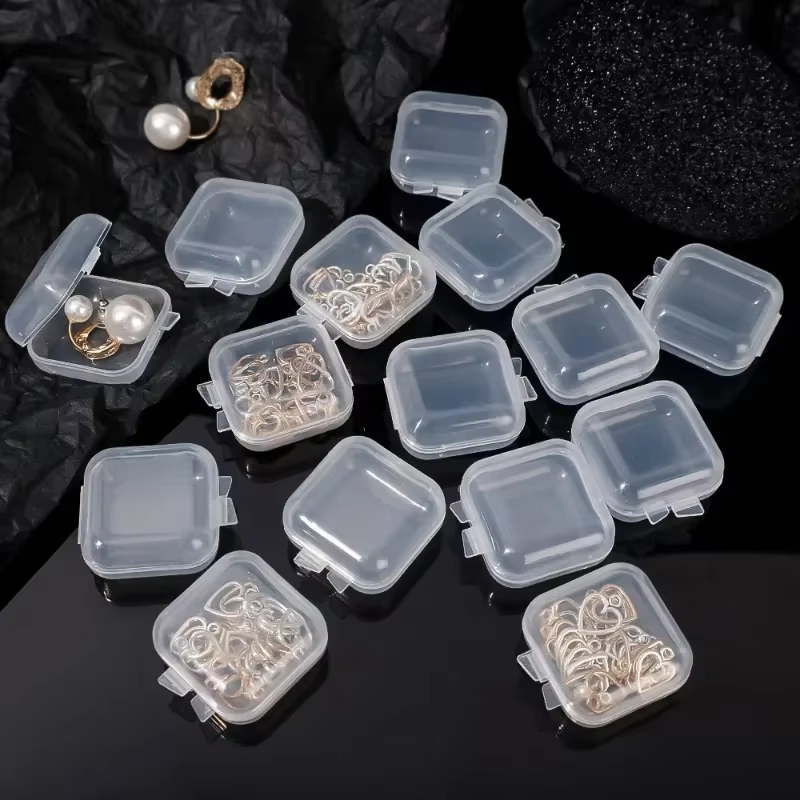 Mini boîte de rangement en plastique carré transparent