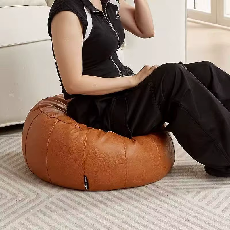Pouf de rangement en cuir PU, non rembourré, rond, à remplir de vêtements, grande capacité, minimaliste, repose-pieds de canapé