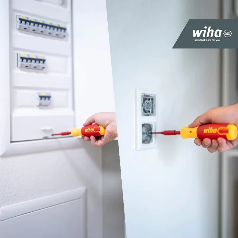 Tournevis isolé 6-en-1 WIHA 38611 1000V | Outil de réparation pour électricien avec 6 embouts fins et un porte-embouts