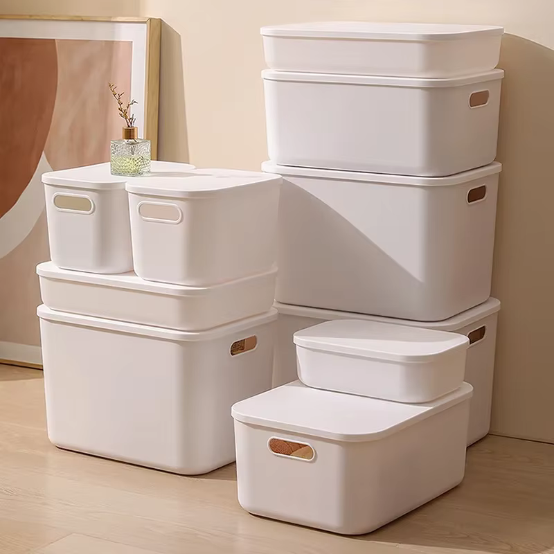 Boîte de rangement d'articles divers de bureau avec couvercle, armoire, tiroir à vêtements, panier de rangement en plastique, conteneur organisateur pour cosmétiques petites choses