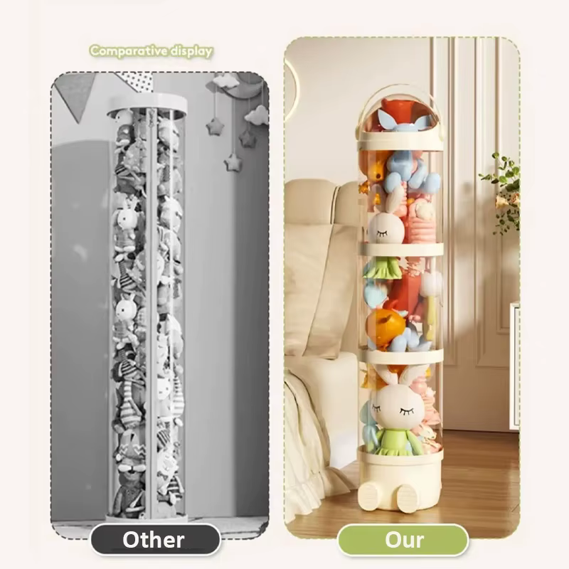 Boîte de rangement pour poupées, jouets, jouets en peluche, tube de rangement transparent en plastique, baril de rangement pour jouets en peluche, organisateur de jouets pour enfants