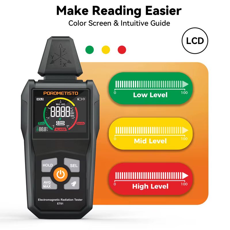 Détecteur de rayonnement électromagnétique compteur EMF de champ électrique/magnétique