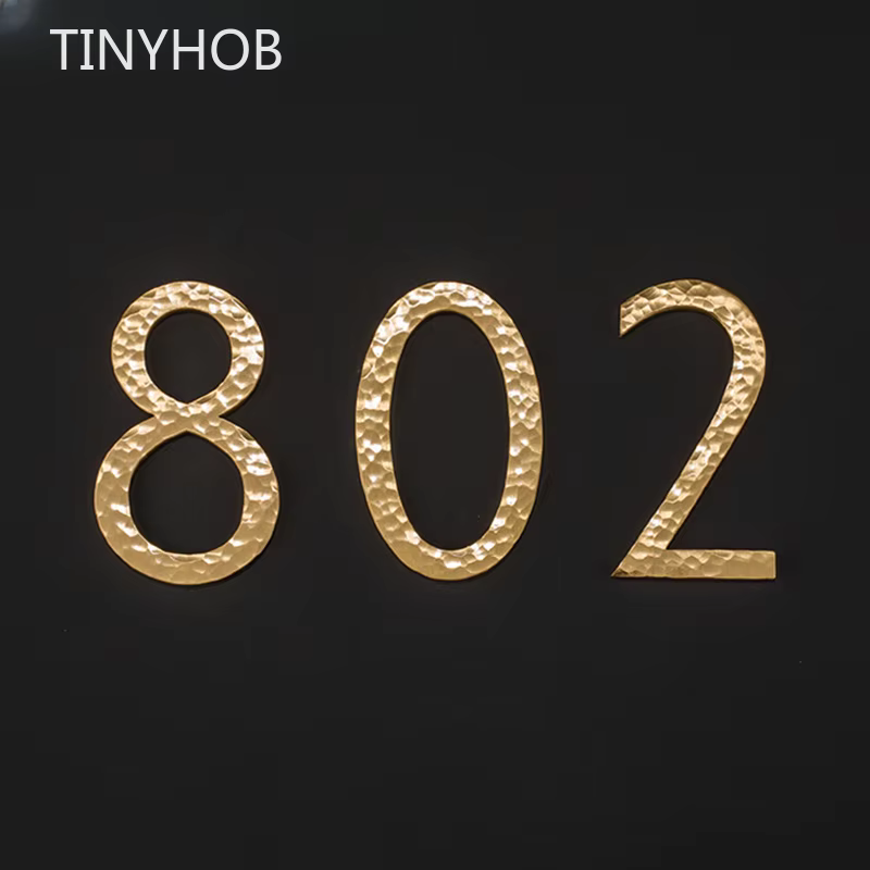 Numéro de Maison Solaire en Laiton avec Marteau, Panneau Personnalisé, Liste de Numéro de Maison, Hôtel, Simple, Plaque d'Immatriculation de Chambre