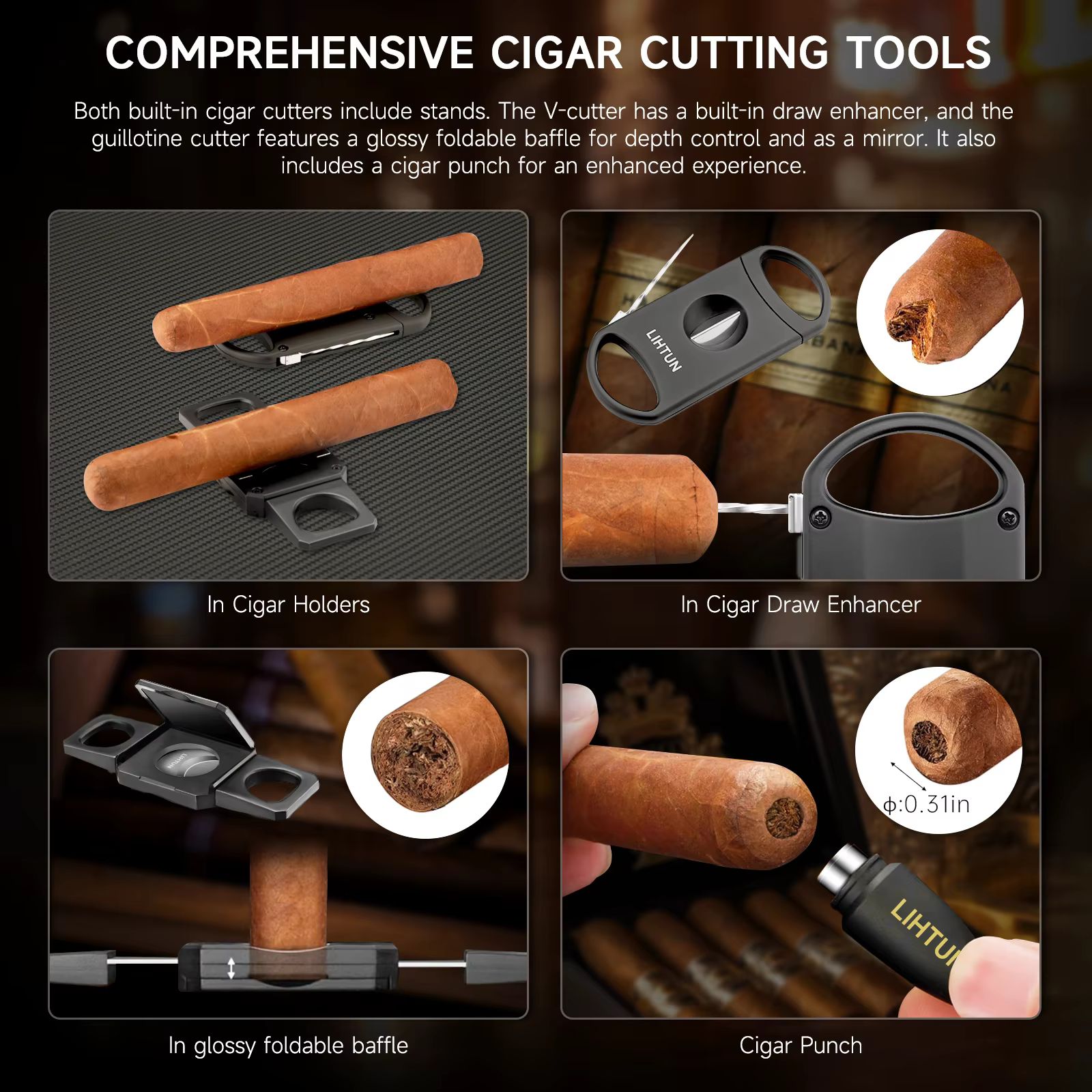 Boîte à cigares de voyage portable avec 2 coupe-cigares