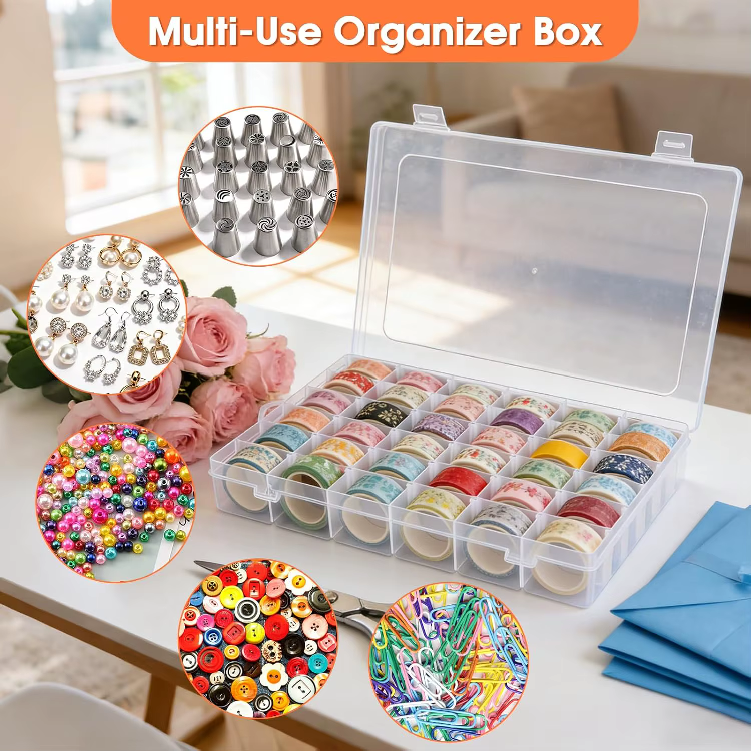 Boîte de rangement en plastique transparent à 36 compartiments avec séparateurs amovibles – un organisateur portable conçu pour répondre aux besoins précis.