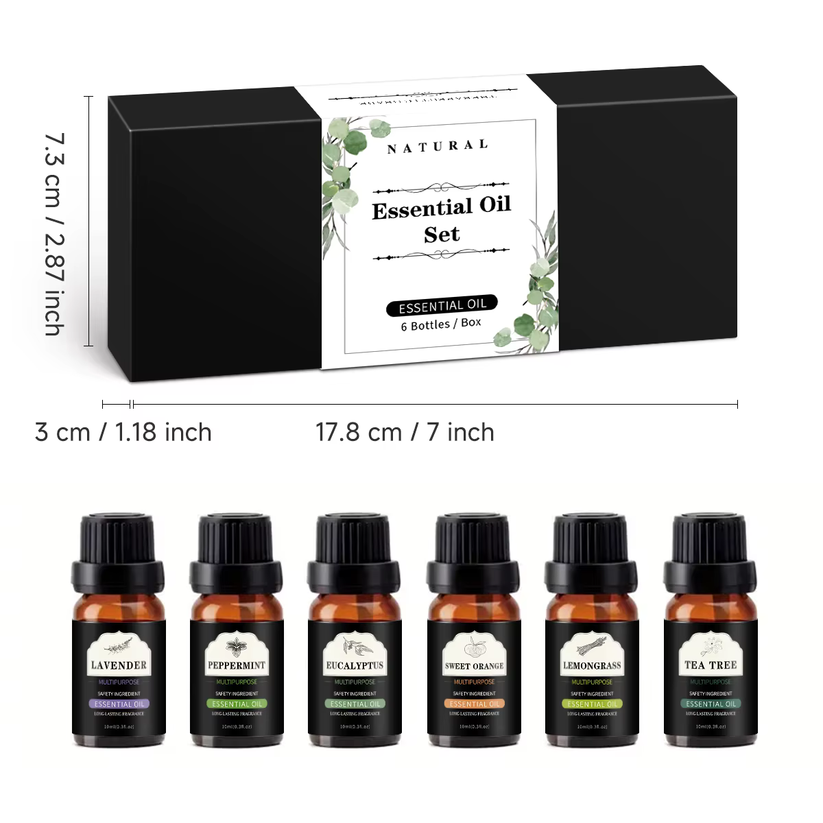 Huile essentielle 10ml, ensemble d'huiles essentielles de 6 pièces: lavande, menthe poivrée, eucalyptus, orange douce, citronnelle, arbre à thé, cadeau parfait