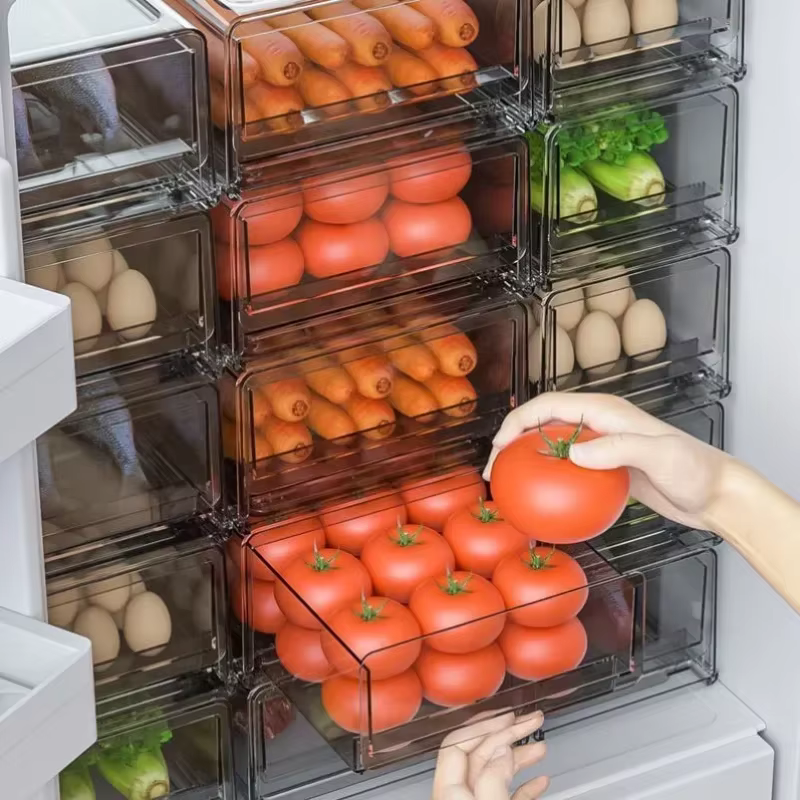 Boîte à tiroirs pour réfrigérateur de cuisine, rangement de fruits et légumes, poubelle de conservation des fruits frais, organisateur empilable, boîte d'armoire de garde-manger pour réfrigérateur