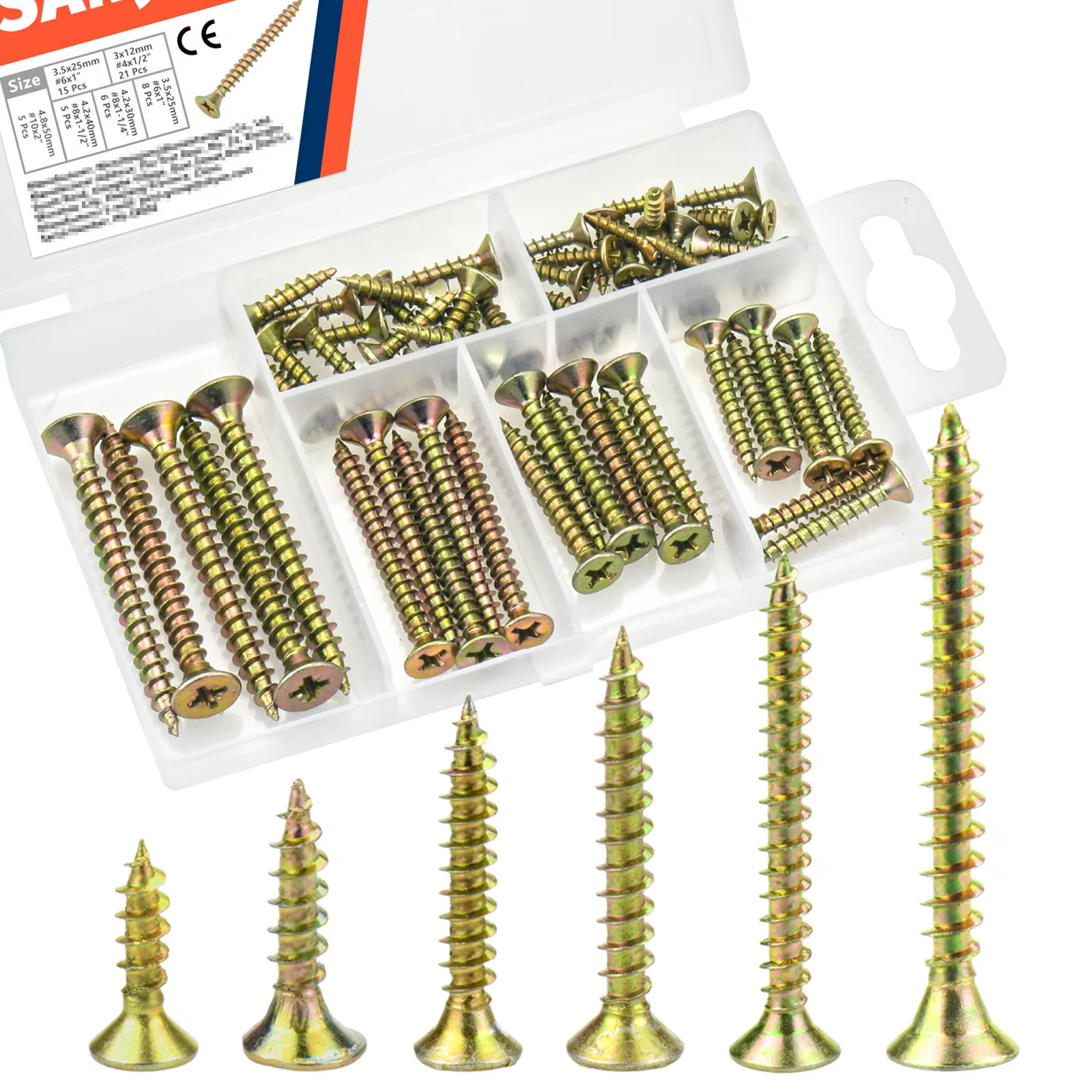 Kit de vis à bois de haute dureté (6 tailles 60 pièces)-filetage grossier à tête plate Phillips-pour le bricolage du