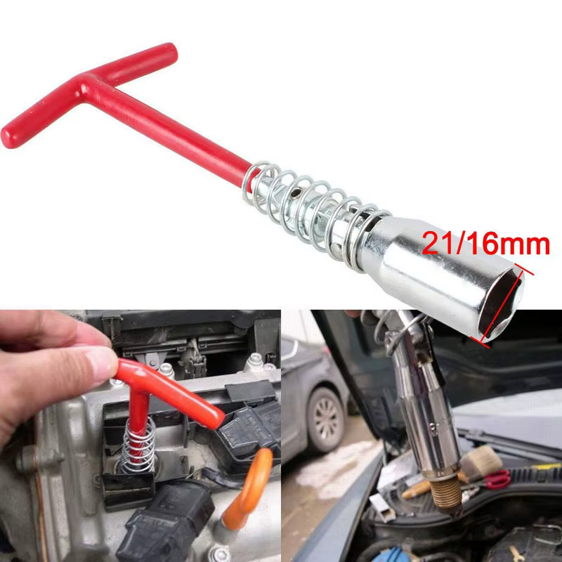Clé à douille pour bougie d'allumage de type T avec tête pivotante à 360 degrés