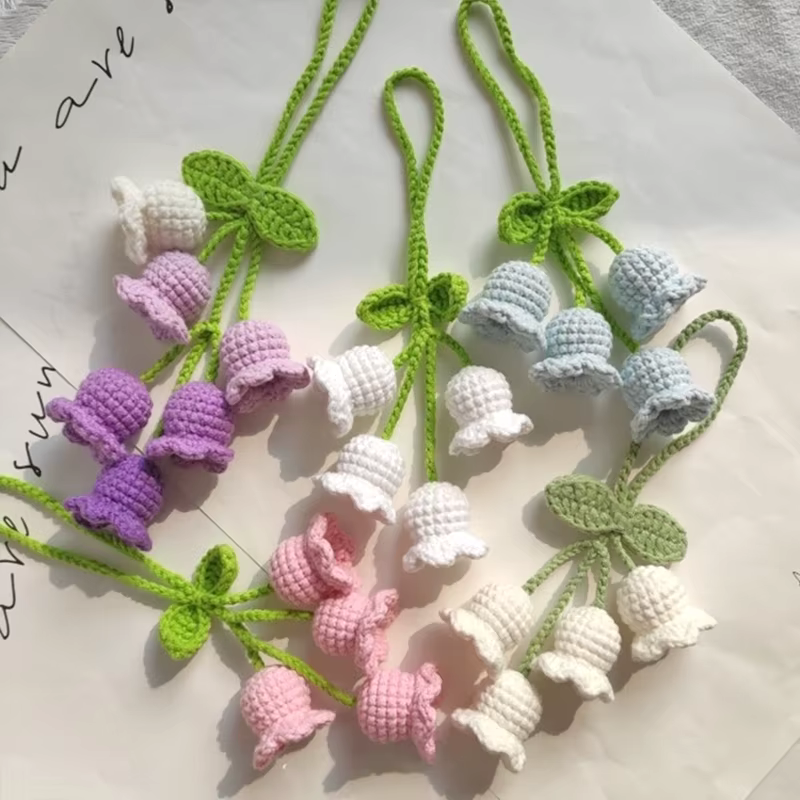 Crochet fleur porte-clés Lily orchidée pendentifs fini tricoté à la main fleur voiture décor sac pendentif suspendu accessoire Flores Crochet