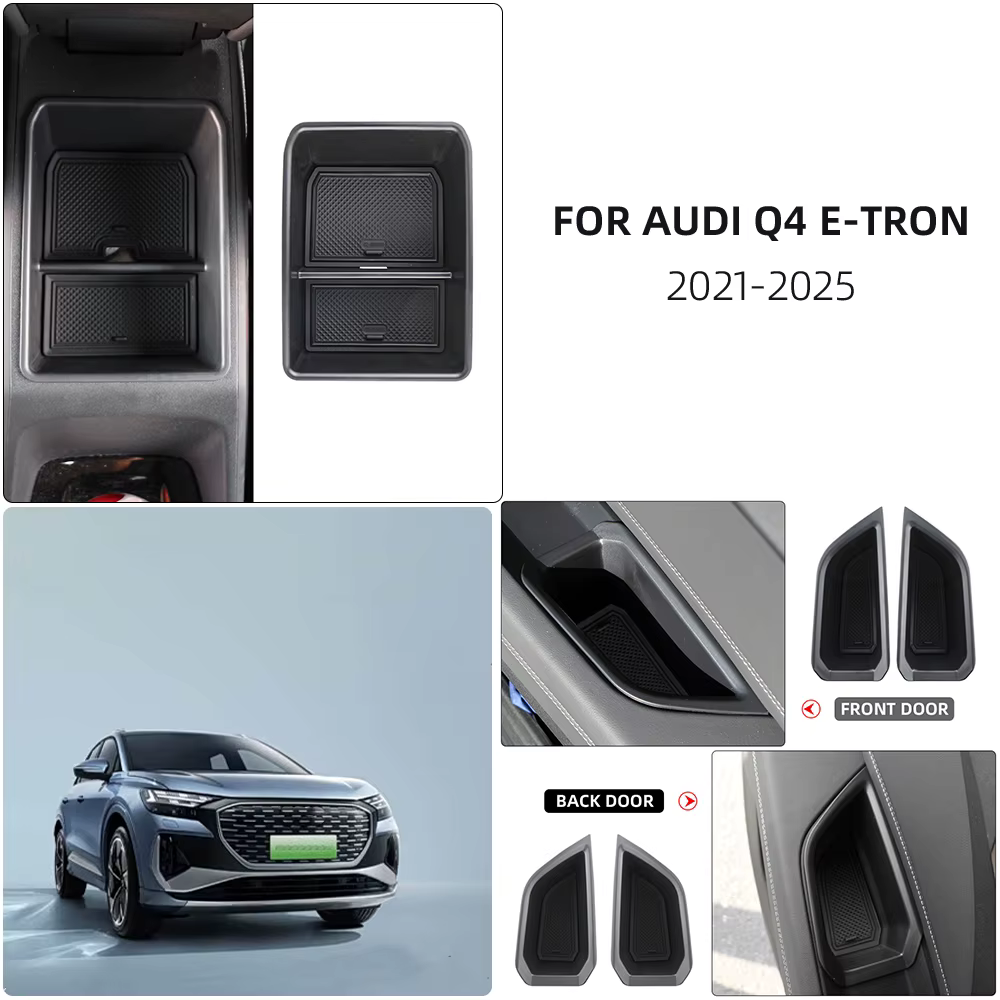 Boîtes de rangement pour porte avant et arrière de voiture, organisateurs de Console centrale de voiture, accessoires de rangement intérieurs pour Audi Q4 e-tron Etron 2019 – 2025