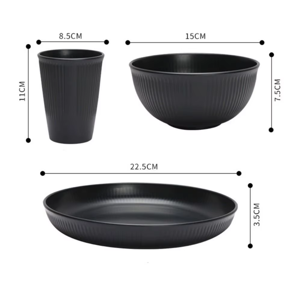 Ensemble de couverts en plastique noir, assiettes, plats à cracher, bol, tasses, camping en plein air, fête