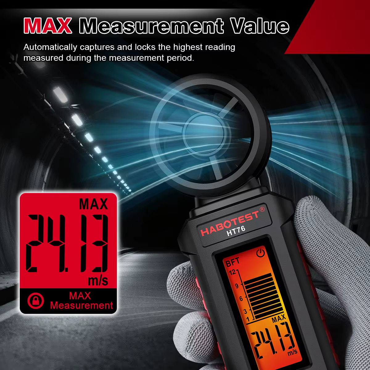 Anémomètre numérique avec rétro-éclairage LCD, mesure de la vitesse du vent de 0.7 à 30 m/s, jauge de vent portative de haute précision