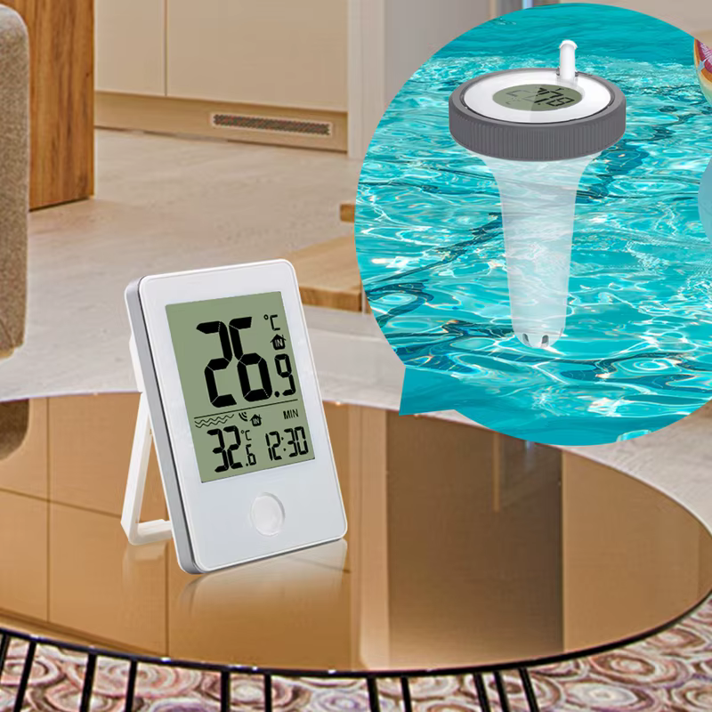 Thermomètre de piscine flottant numérique sans fil LCD piscine bain eau spas aquariums moniteur de température intérieure/extérieure horloge à distance
