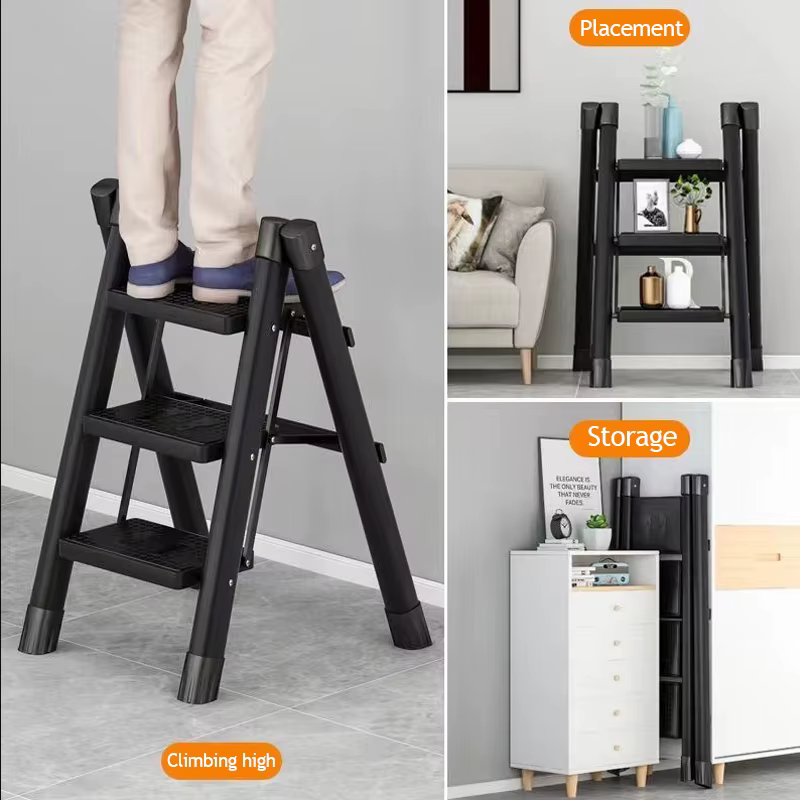 Échelle pliante 2/3/4 marches en acier au carbone pliable maison échelle portable escabeau Stable étagère de rangement pour la maison multifonctionnelle