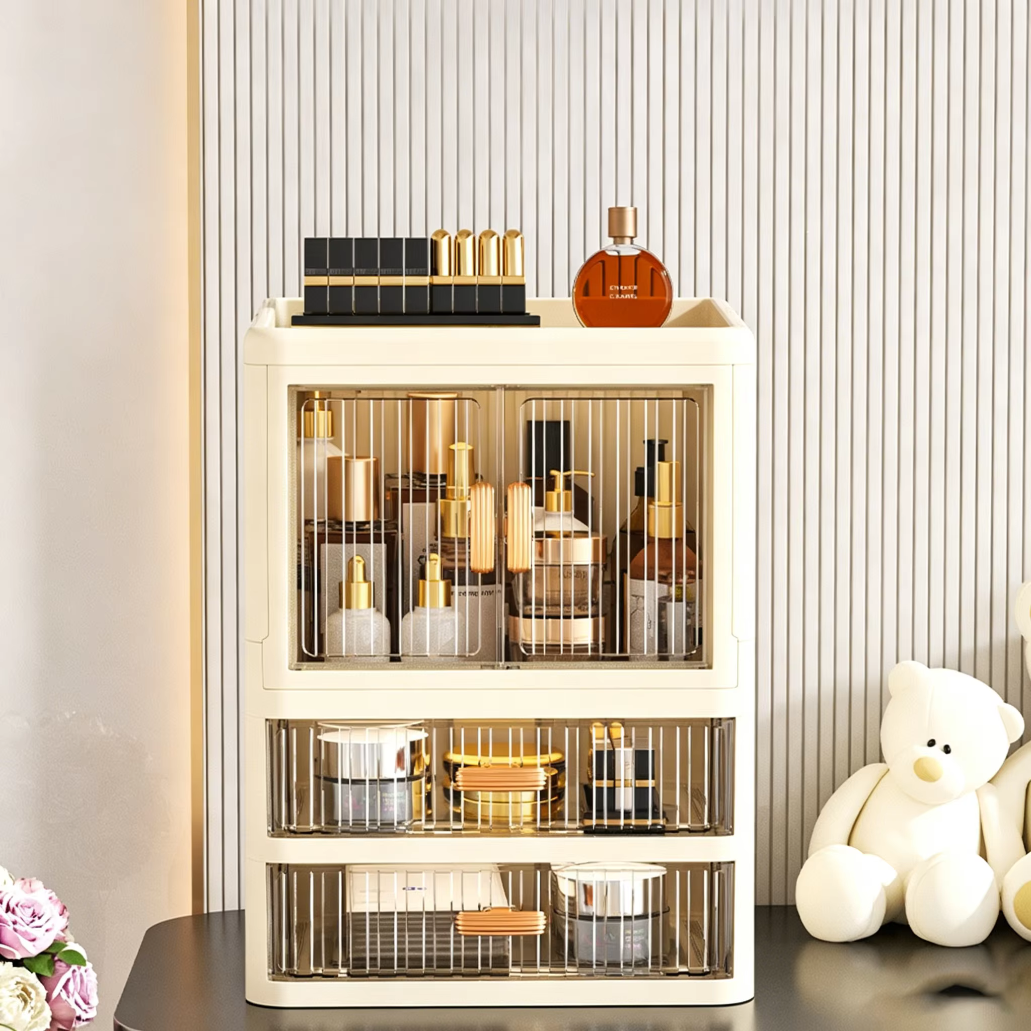 1 boîte de rangement cosmétique de grande capacité, organisateur de bureau de style tiroir, organisateur de bureau pour produits de soin de la peau et rouges à lèvres, en plastique durable, adapté pou