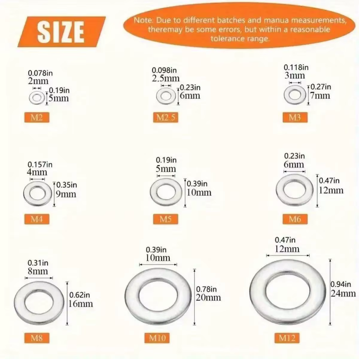 Ensemble de rondelles plates en acier inoxydable 360/580 pièces 304