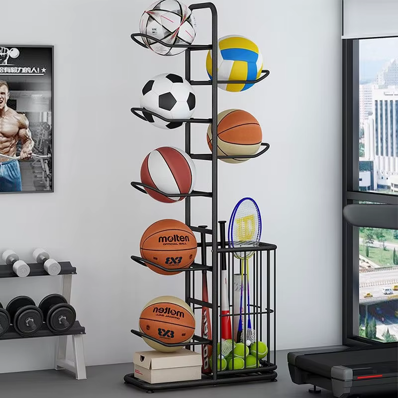 Support de rangement pour ballons de sport, basket-ball, badminton, volley-ball, organisateur d'équipement sportif autoportant, porte-ballons pour la maison et l'intérieur