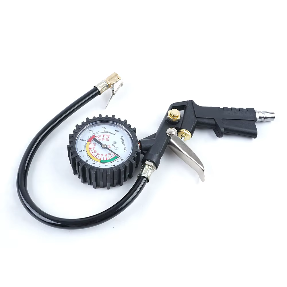Manomètre de pression des pneus 0-16 bar avec tuyau en caoutchouc épais, alimenté par compresseur d'air, cadran haute précision, pompes de gonflage, petit et durable, pour voiture/SUV/moto/vélo/remorq