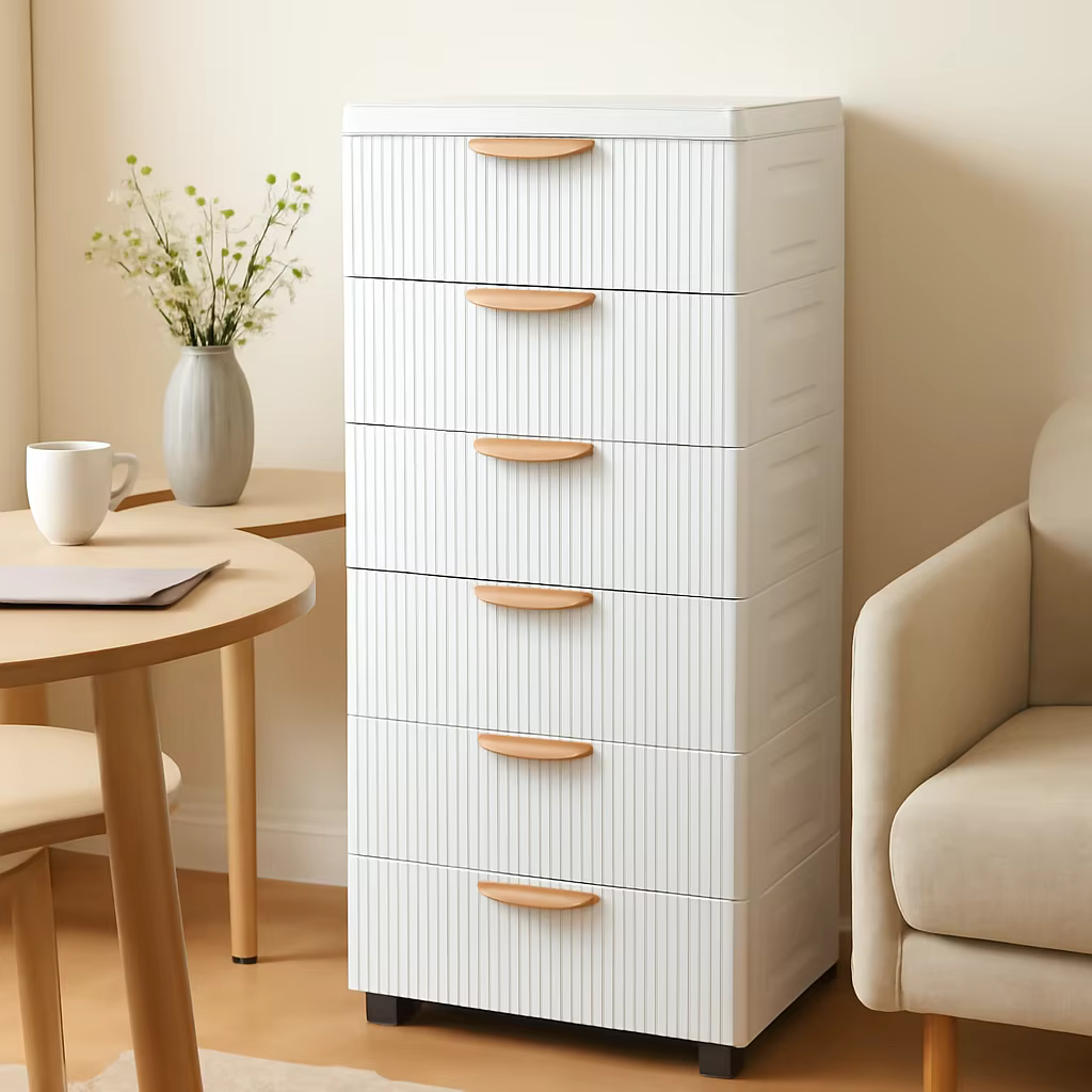 Armoire de rangement haute en plastique à tiroirs