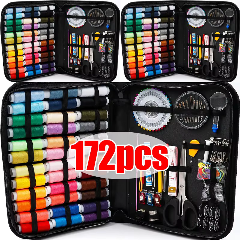 172/128/67/27 pièces/ensemble Kit de couture avec fils aiguilles ciseaux ruban à mesurer boutons sac de rangement