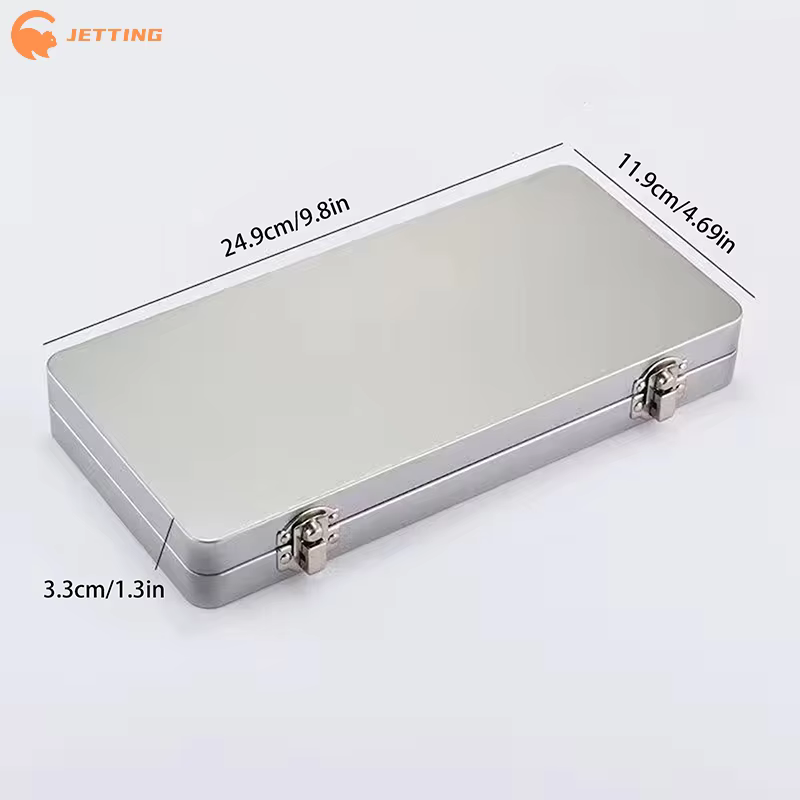 (Nouveau) 1 boîte rectangulaire en métal gris argenté avec couvercle