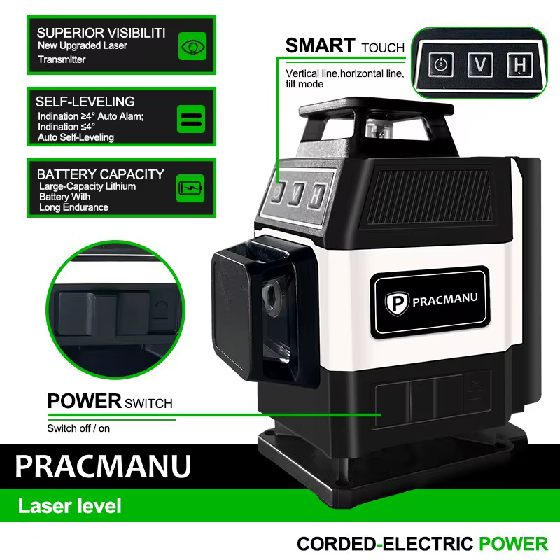Pracmanu Mini niveau Laser 16 lignes 4D auto-nivelant 360