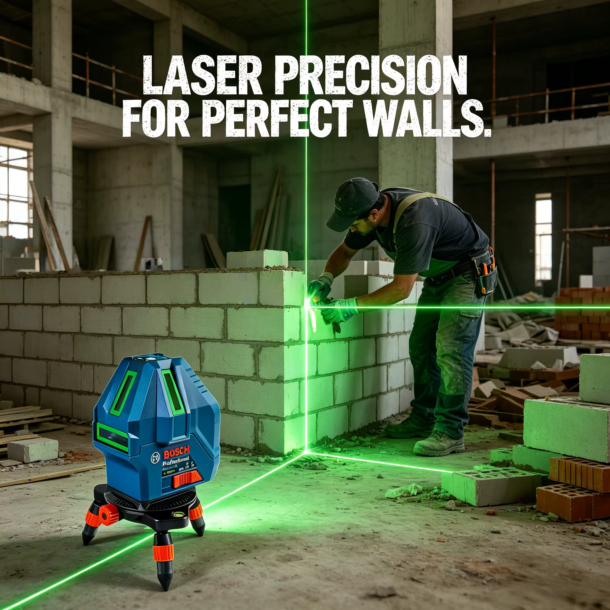 ‌ Niveau laser Bosch GLL 50-15 XG à faisceau vert avec pointe plombante