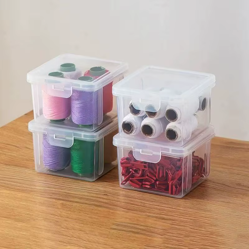 Boîte de rangement multifonctionnelle en plastique transparent pour outils de couture