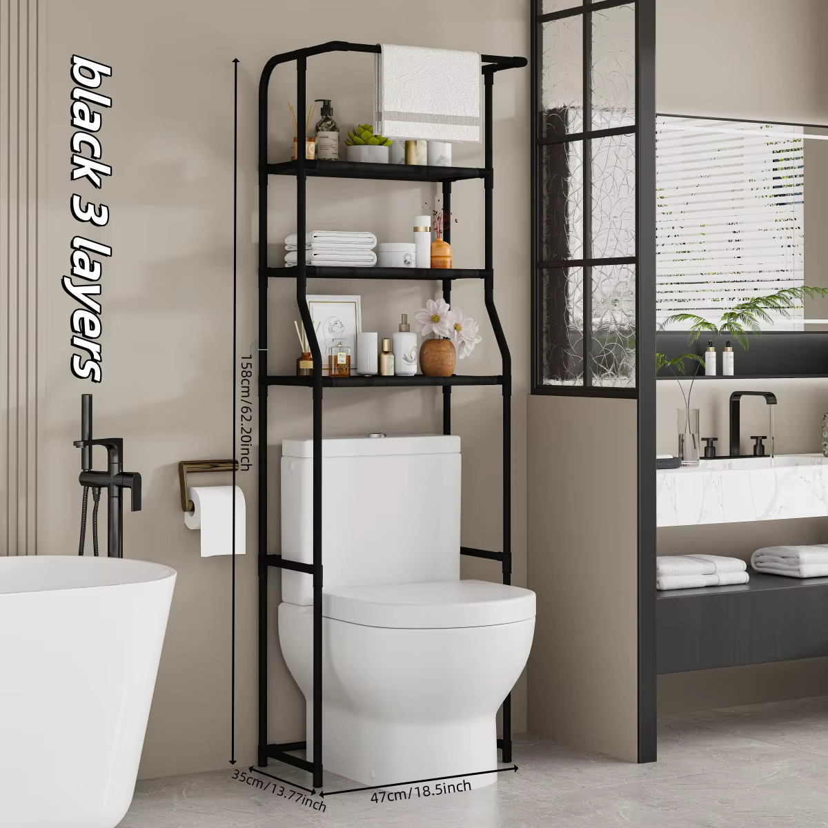 Étagère de rangement au-dessus des toilettes