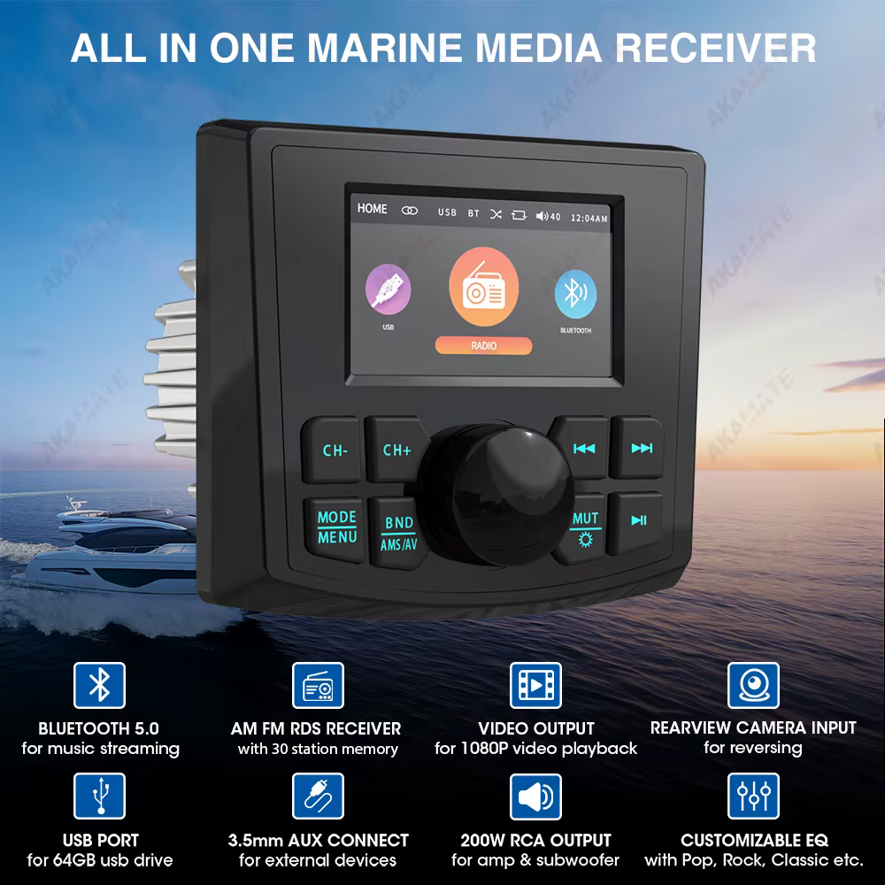 Radio Marine MP5 bateau Radio stéréo 3 pouces affichage médias lecteur vidéo étanche Bluetooth AUX AM FM RDS pour ATV UTV SPA RZR